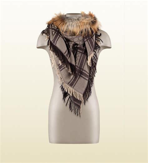 gucci scarle|Gucci scarf with fur trim.